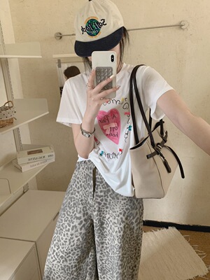 韩系蝴蝶结爱心短袖T恤女显瘦