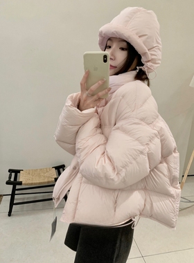 90%白鸭绒）韩国东大门 泡芙云感无胆防绒龟背短款连帽羽绒服外套
