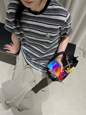 新款欧货刺绣小马条纹短袖T恤女