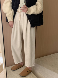 现货～30羊毛）Past家韩国 显瘦百搭直筒糯米裤 松紧腰休闲裤A21