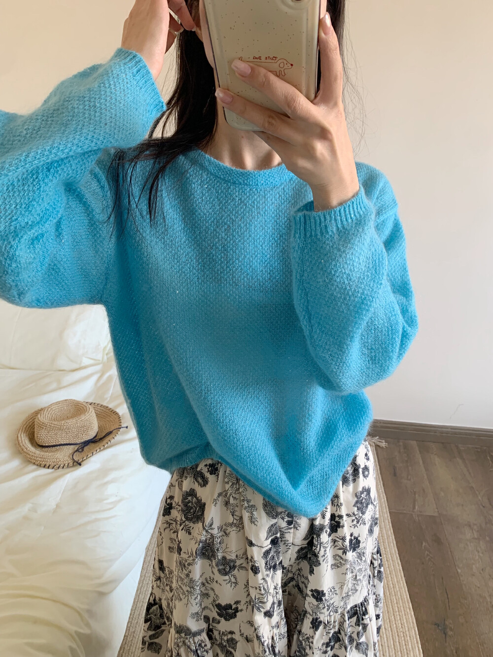 26绵羊毛28马海毛）东大门 圆领薄款镂空针织衫宽松毛衣F197