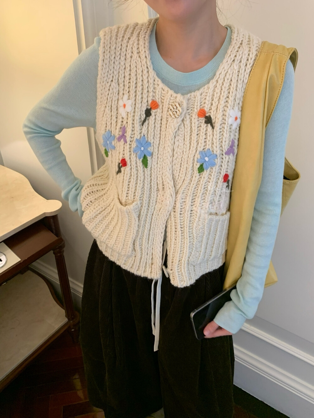 法式浪漫主义手工花朵针织马甲