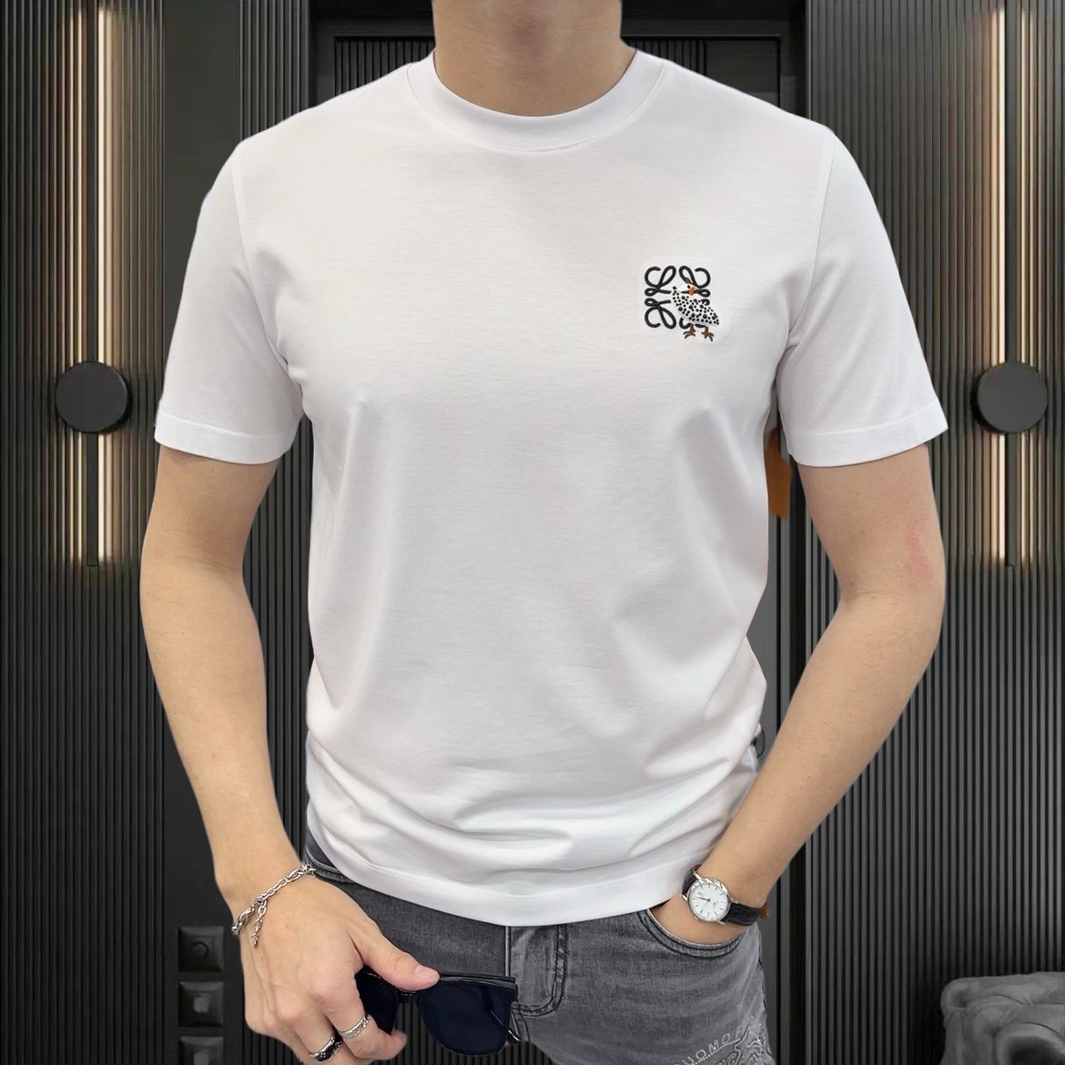 欧货高端夏季男士短袖t恤丝光棉潮牌修身半袖打底衫休闲帅气体恤T