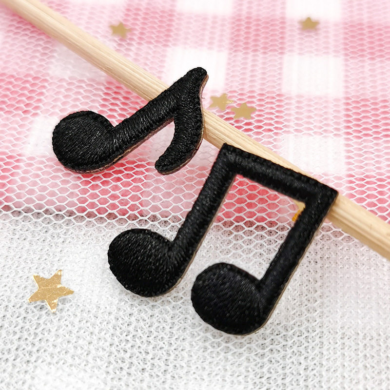 可爱绣花小音符贴布贴花日系小清新刺绣贴 书包本子装饰自粘布标