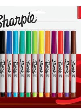 美国三福sharpie无尘记号笔 极细打点标记笔37175 彩色12色0.5MM