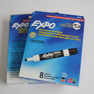 美国三福sharpie EXPO白板笔斜头彩色水性可擦低气味8色套装80078