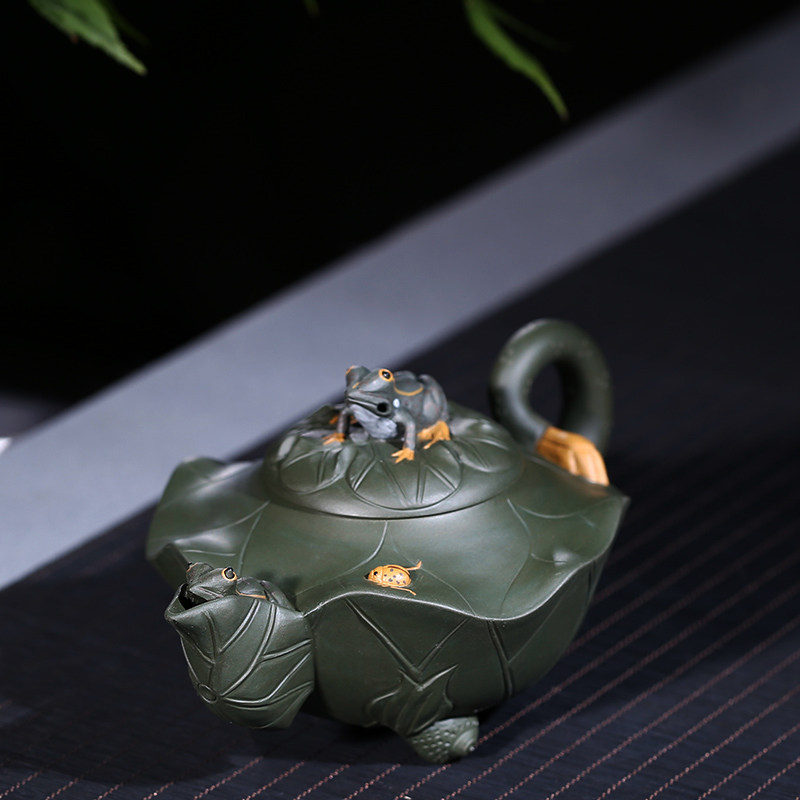 宜兴原矿紫砂壶名家正品蒋美珍纯全手工泡茶壶原矿绿泥荷塘情趣壶