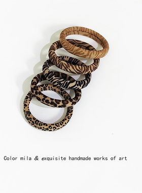 5条装 复古豹纹高弹力发圈无接缝橡皮筋扎头发绳基础马尾头绳发饰