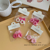 彩色马卡龙泡芙粉色系花朵碎发小夹子刘海侧边夹百搭甜美可爱发饰