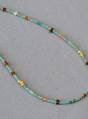 混合宝石镶嵌日系复古文艺项链