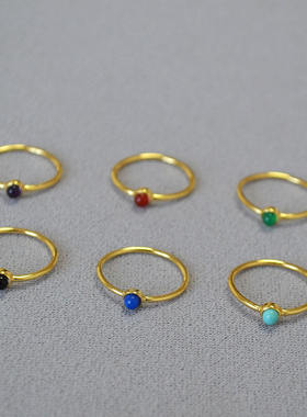 日韩小众小巧秀气黄铜镀金镶嵌石