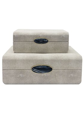 欧式轻奢创意木质皮革白色首饰收纳盒样板房家居卧室客厅装饰摆件