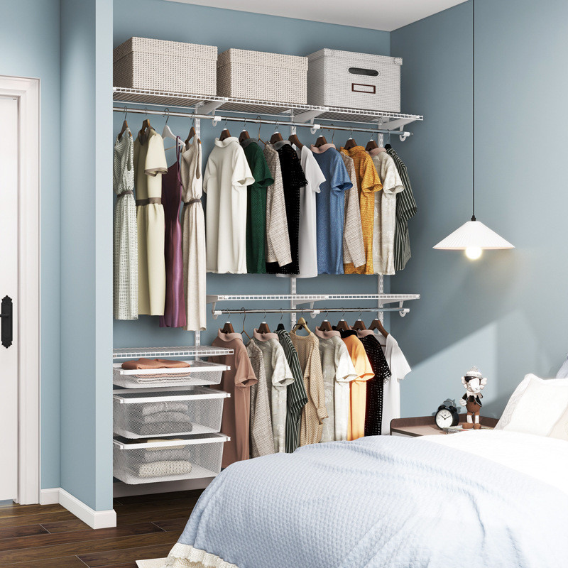 热销巧精灵卧室衣柜开放式1.8米金属衣帽间全钢架结构主卧砌墙组