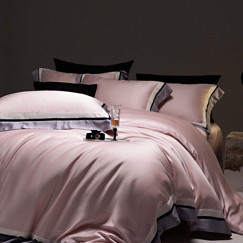 lf100s兰精天丝轻奢美式拼接四件套撞色高级感轻奢床上用品床单,床上用品,床品套件/四件套/多件套,淘宝优惠券,粉丝福利购,淘宝优惠卷