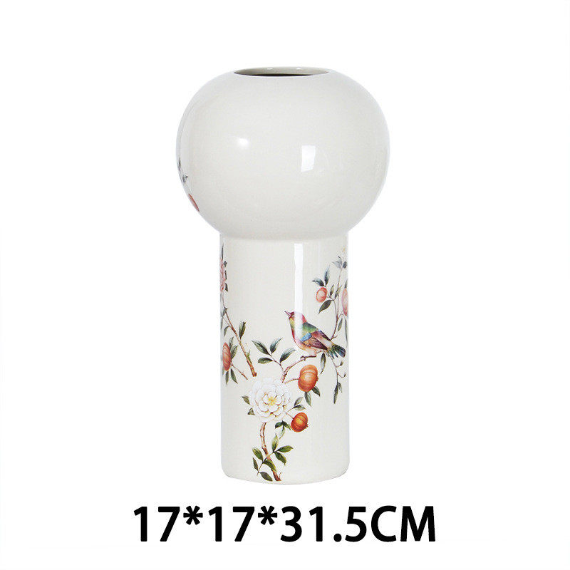 新中式陶瓷花瓶中国风田园花鸟插干花器瓶客厅优雅瓷器工艺品盆栽
