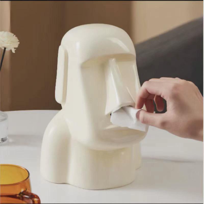 北欧家居创意石像纸巾盒多功能餐桌家用轻奢抽纸盒卧室装饰品摆件