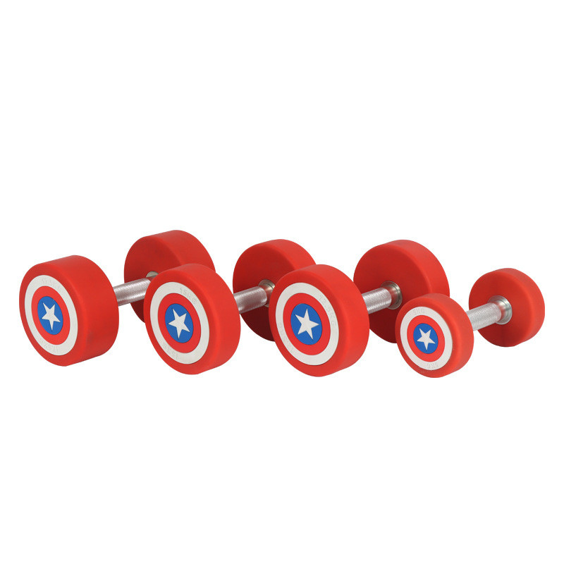 包胶纯钢哑铃男士家用女士健身器材商用健身房哑铃美队pu圆头哑铃