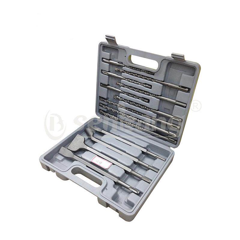 厂家供应13件套圆柄电锤混凝土扁凿子塑盒套装钻尖冲击钻头