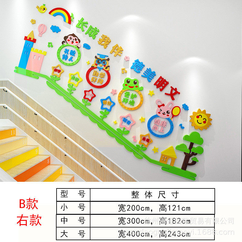 文明礼仪幼儿园楼梯墙面装饰环创材料3d立体亚克力创意墙贴卡通