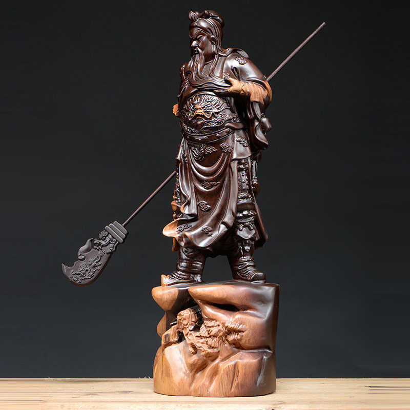 黑檀木雕关公像摆件大号仿古实木武财神关二爷工艺品家居饰品摆设