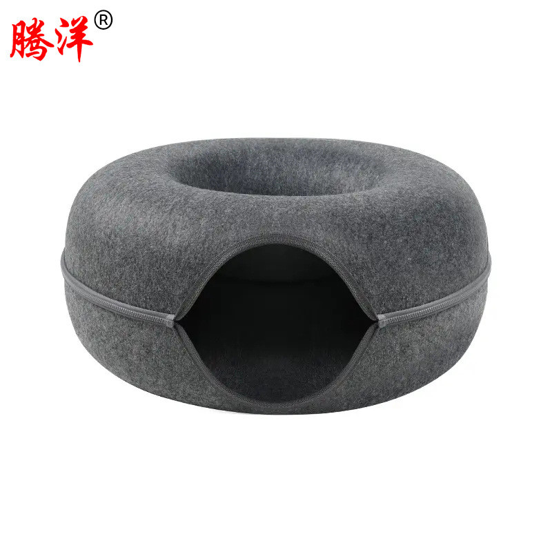 新款毛毡隧道猫咪窝可拆洗猫窝式甜甜圈猫窝带拉链毛毡半封闭