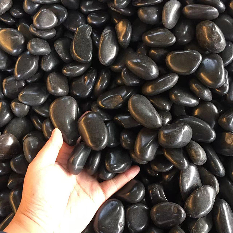 热销黑色精品抛光批发园林工程造景黑色石头铺路鹅卵石子雨花石厂