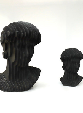 北欧客厅抽象蓝灰柜内形人头树脂摆件样板间办公室切创意软装饰品