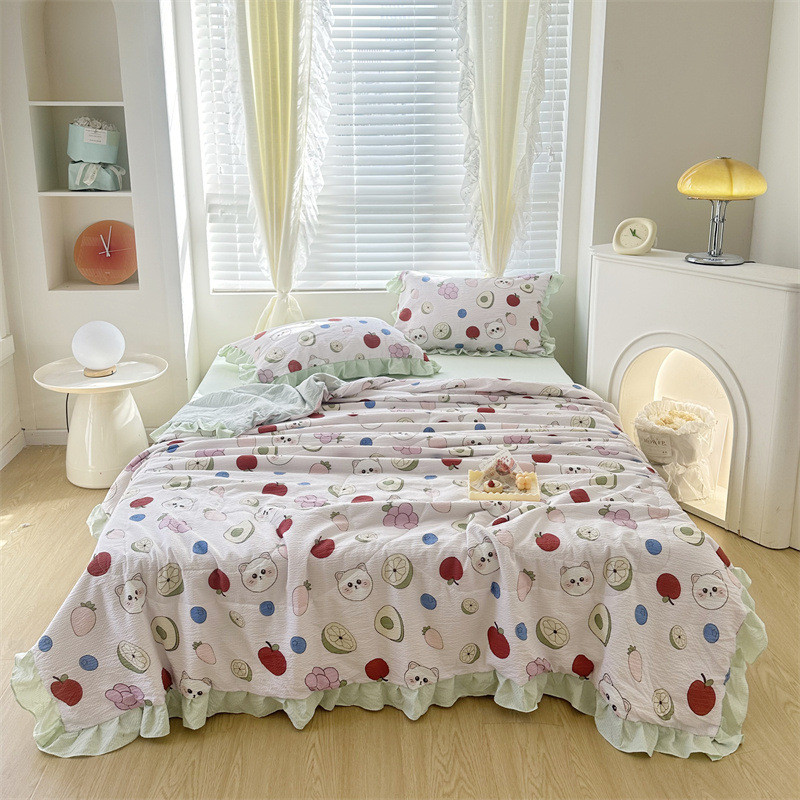 新款简约治愈花边泡泡纱系大豆夏被四件套夏季超柔裸睡空调被批发