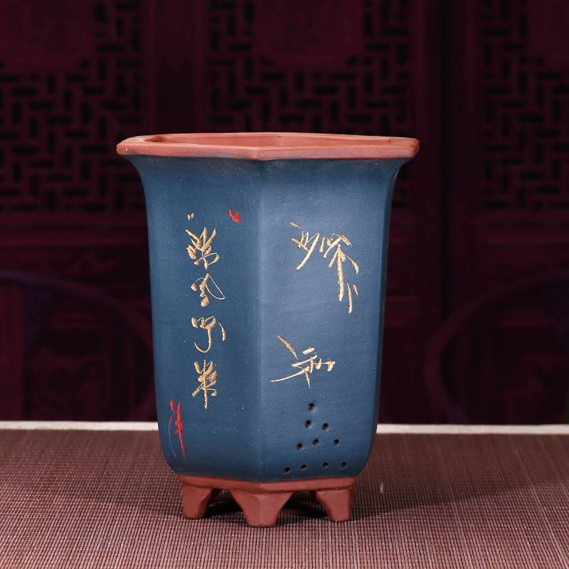 紫砂花盆六角兰花盆君子兰专用四季兰精品盆景盆栽多肉植物批发