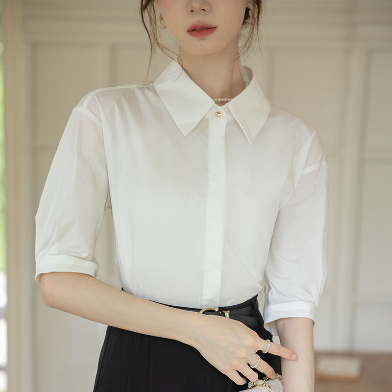 新品蓝色衬衫女夏短袖正装通勤商务面试ol教师职业面试灰色西装裤