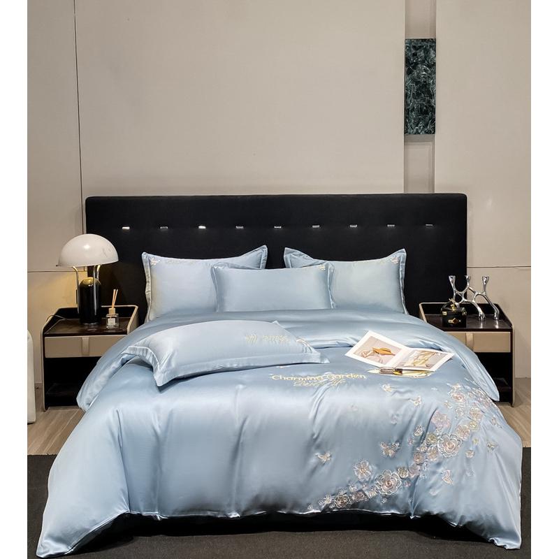 新款雪莲天丝绣花四件套轻奢纯色被罩床单四件套高档丝滑床品套件