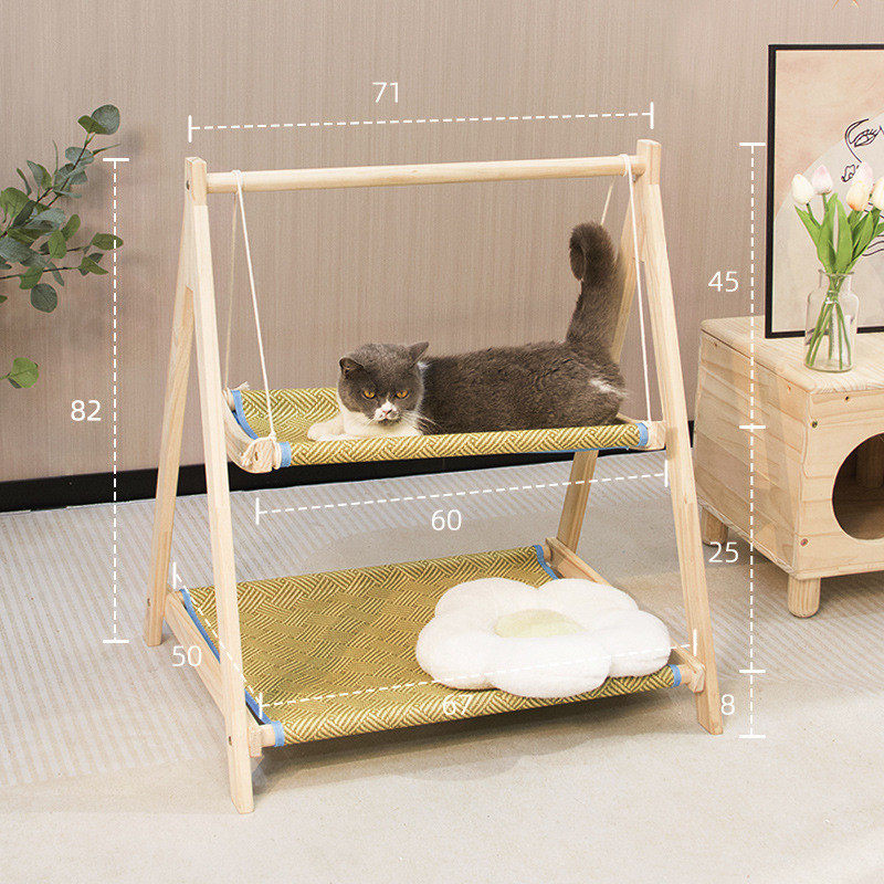 猫咪摇篮床双层小床宠物吊床猫咪秋千猫窝上下层吊床实木四季通用
