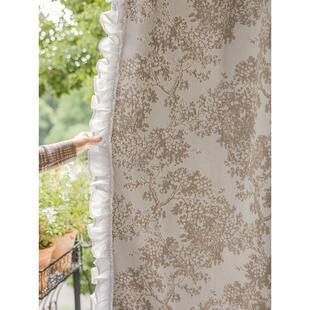 网红杨梅树法式 复古窗帘布黑白加厚雪尼尔客厅卧室遮光窗帘布批发