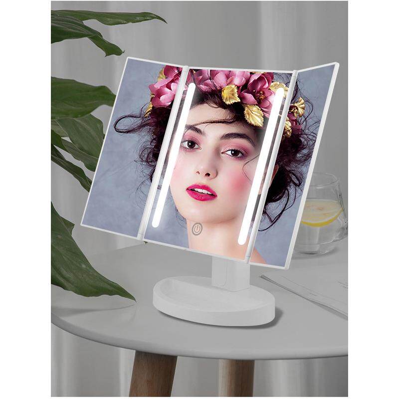 led热卖贝壳镜台式桌面美妆镜带灯折叠智能补光梳妆镜子充电款