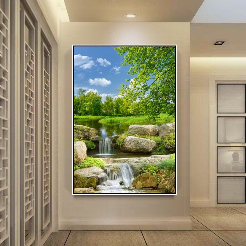 si6k现代简约玄关走廊过道装饰画竖版树林挂画酒店宾馆入户风景墙