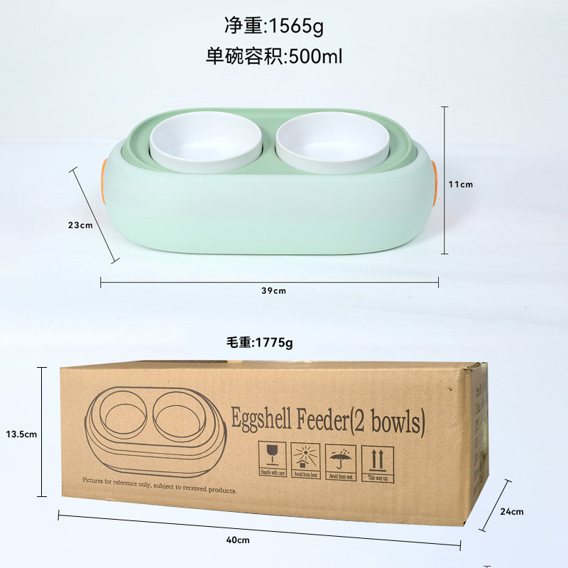 工厂定制款宠物陶瓷碗猫食盆猫咪饭碗双碗斜狗狗口喂水碗两用食盆