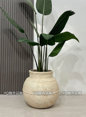 新中式仿古黄水泥落地花盆花瓶庭院蕨类博物馆家居花艺花园别墅绿