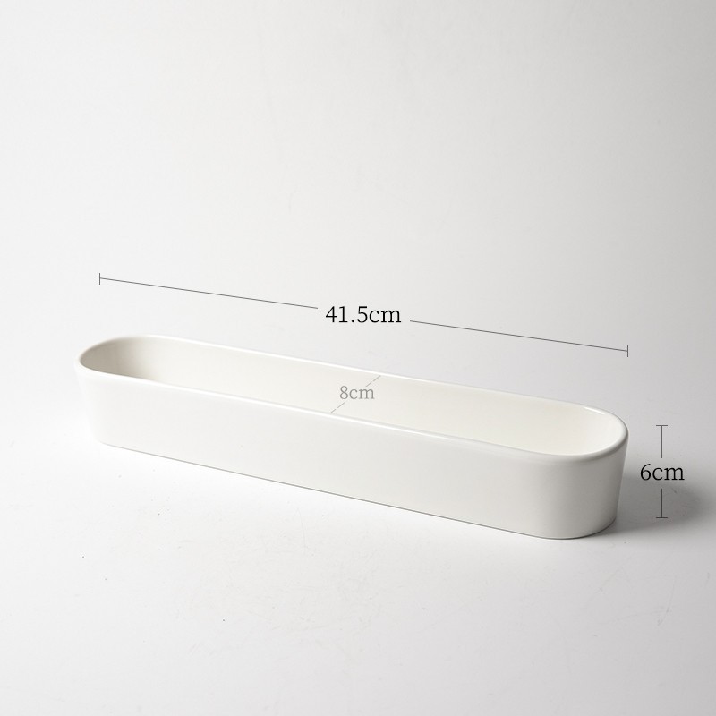 长方形插花花盘花器中式日式陶瓷器皿排列写景自由花小原流花道