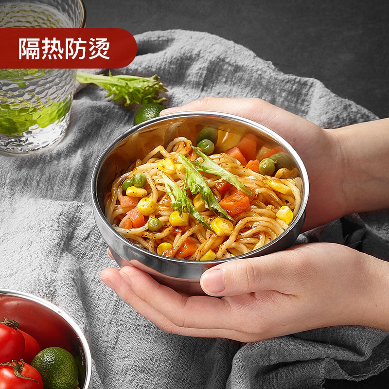 美厨不锈钢碗汤碗面碗饭碗6只装12cm加厚双层隔热防烫耐热耐摔