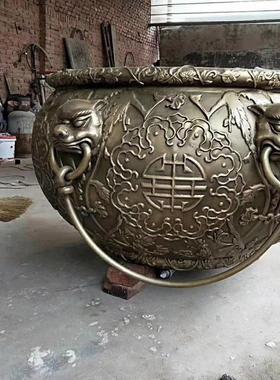热销家宅门口仿古缸铜养花庭院摆件纯铜大缸铜缸雕塑水缸景观缸