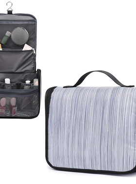工厂定制洗漱包挂式洗漱包灰色涤纶洗漱用品收纳包新款折叠悬
