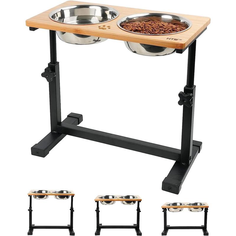 简约高架狗碗家用可调节宠物狗猫咪喂食架宠物店木质风木质喂食器
