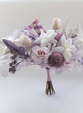 艺雅阁fh549手拍照花艺捧花束影楼仿真样板间花艺设计粉紫色