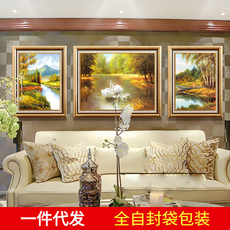 欧式5d钻石画满钻客厅天鹅湖点贴钻十字绣钻石绣三联画风景砖石画