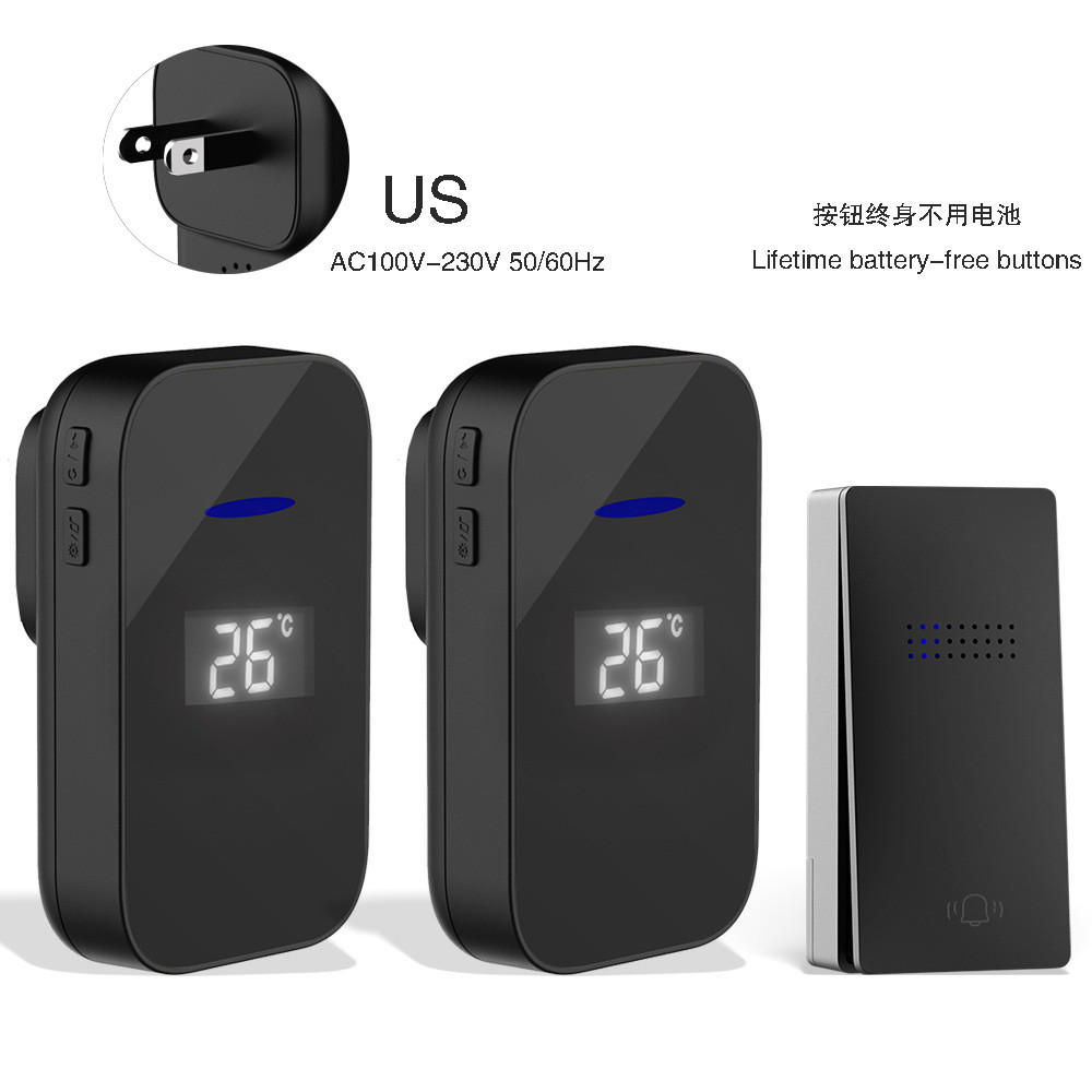简约时尚家用自发电无线厂家直销温度门铃一拖二老人呼叫器带