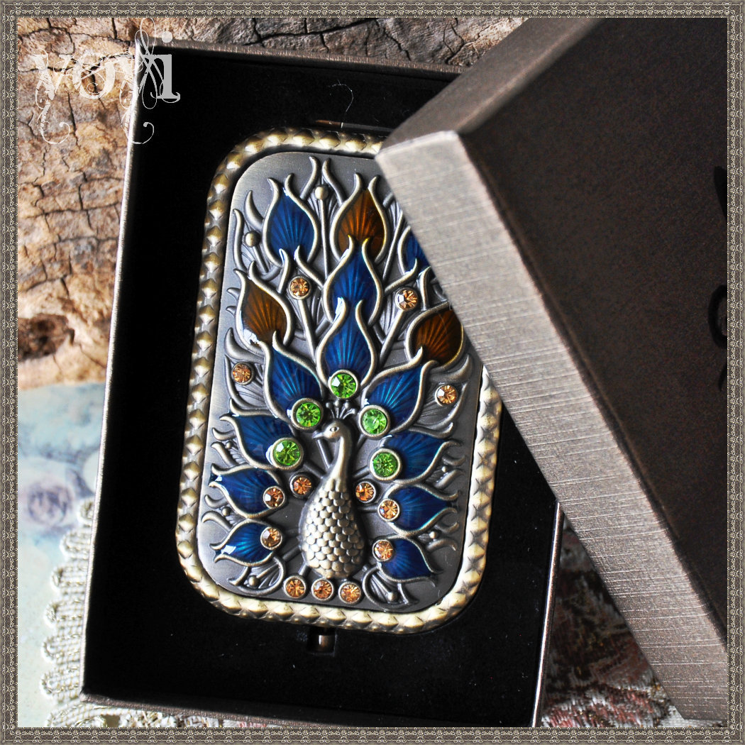 孔雀复古欧式金属双面小镜子便携公主可爱创意随身折叠化妆梳妆镜