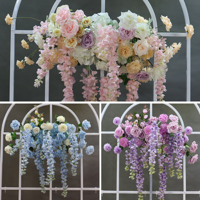 仿真垂吊紫藤花阿勃勒挂花户外婚礼布景装饰园艺壁挂布置拱门绢花