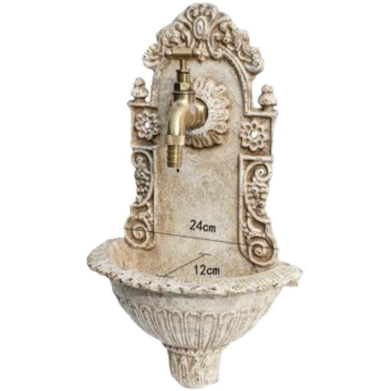 4txn法式复古做旧铸铁壁挂堂花园墙面水景装饰杂货花仙洗手池园艺