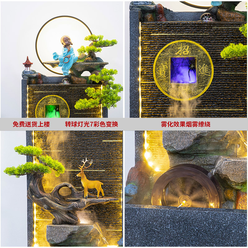 7j28批发中式水幕墙高山流水摆件室内喷泉入户生财玄关花园循环水