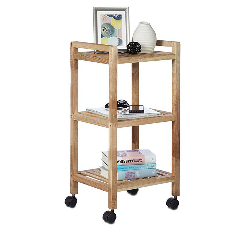 可客厅书架实木带轮小推车置物架落地小型储物架移动多层收纳架子